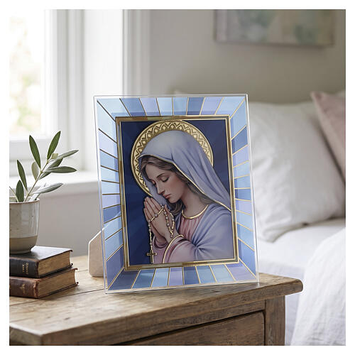 Valenti Icon of Madonna with Screen-Printed Glass Rosary 20x15x10 cm 2