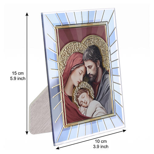 Silkscreened glass picture of the Holy Family by Valenti, 6x4 in 3