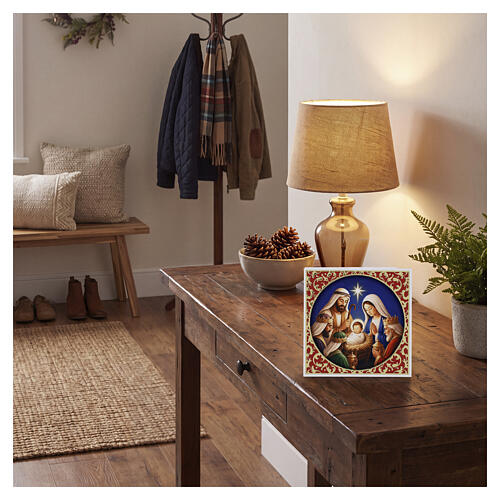 Pannello Valenti Presepe Re Magi e Sacra Famiglia legno foglia oro 12x12 cm 2