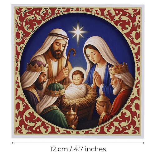Pannello Valenti Presepe Re Magi e Sacra Famiglia legno foglia oro 12x12 cm 3
