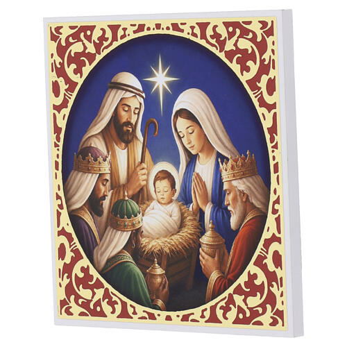 Pannello Valenti Presepe Re Magi e Sacra Famiglia legno foglia oro 12x12 cm 4