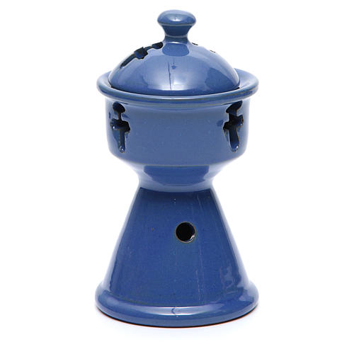 Brûleur d'encens éthiopien céramique bleu 2