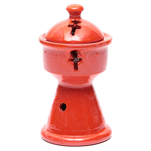 Ethiopian incense burner in orange ceramic 1