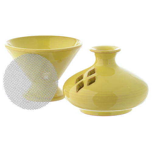 Pebetero de cerámica esmaltado amarillo 2