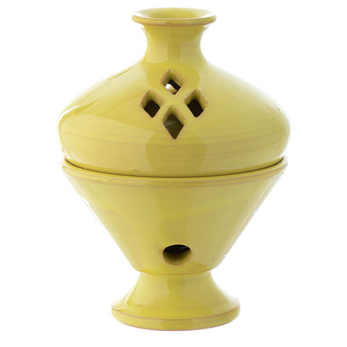 Yellow ceramic incense burner, 5" 1