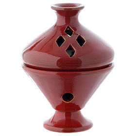 Red ceramic incense burner, 5"