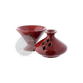 Red ceramic incense burner, 5"