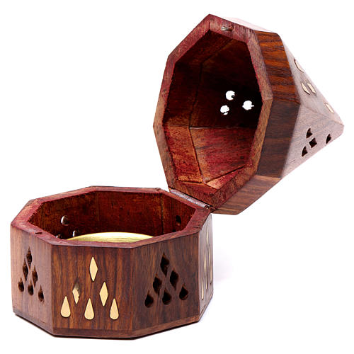 Brucia incensi indiano legno con bruciatore in metallo 2