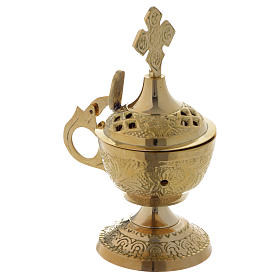 Incense burner in golden brass with cap, decorated