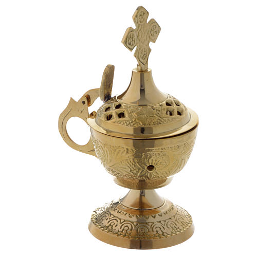 Incense burner in golden brass with cap, decorated 2