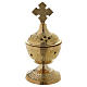 Incense burner in golden brass with cap, decorated s1