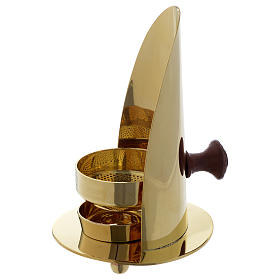 Incense burner in golden brass with wood handle