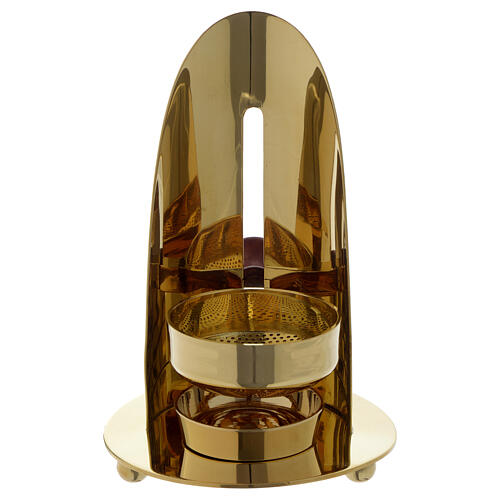 Incense burner with wooden knob in gilded brass 1