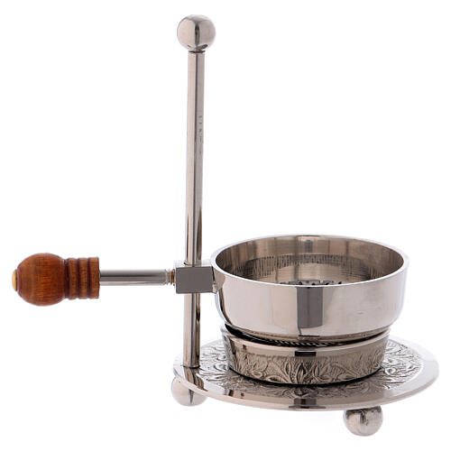 Silver-plated brass incense burner with wood handle 4 1/4 in 3