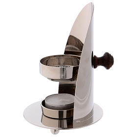 Incense burner in glossy silver-plated brass with wooden pommel 12 cm