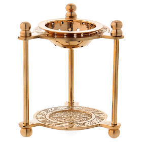 Triangular incense burner in glossy golden brass 10 cm