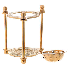 Triangular incense burner in glossy golden brass 10 cm