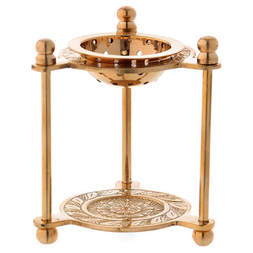 Triangular incense burner in glossy golden brass 10 cm 1