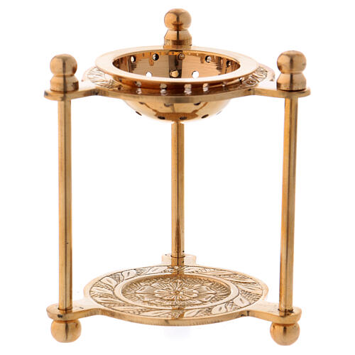 Triangular incense burner in gold plated polish brass 4 in 1