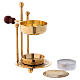 Incense burner in glossy gold-plated brass with three supports and wooden pommel 11 cm s2
