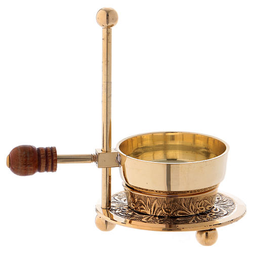 Incense burner in glossy gold-plated brass with wooden pommel 11 cm 3
