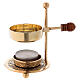 Gold plated brass incense burner with wood handle 4 1/4 in s1