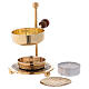 Gold plated brass incense burner with wood handle 4 1/4 in s2