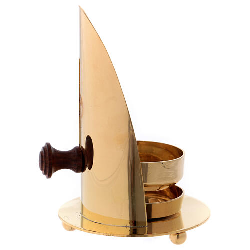 Incense burner in gold plated polish brass with wood handle 4 3/4 in 5