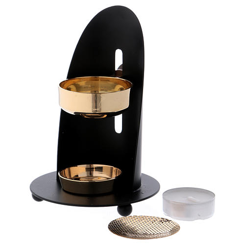 Incense burner in black brass with wooden pommel 12 cm 2