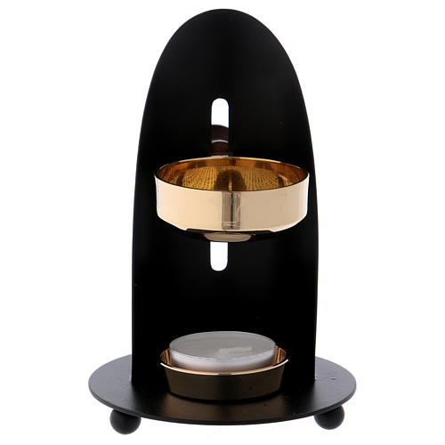 Incense burner in black brass with wooden pommel 12 cm 3