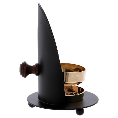 Incense burner in black brass with wood handle 4 3/4 in 5