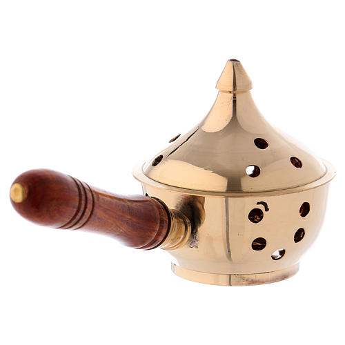 Incense burner in gold-plated brass with wooden handle 3