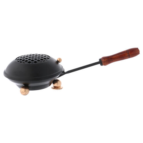 Iron incense burner with long wood handle 1