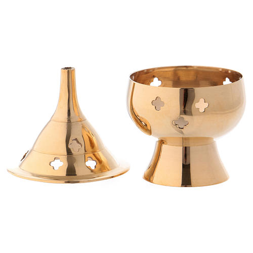 Incense burner in gold-plated brass 10 cm 2