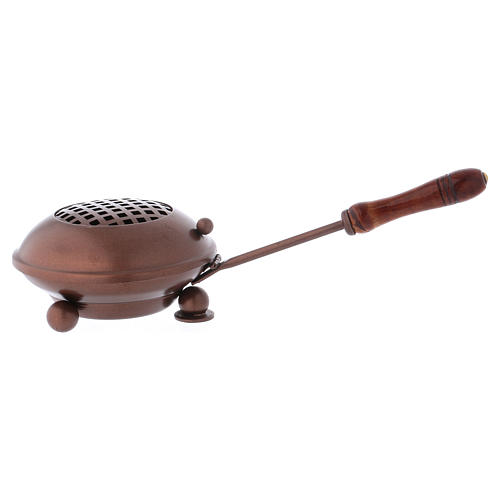 Incense burner in iron with copper-finished wooden handle 1