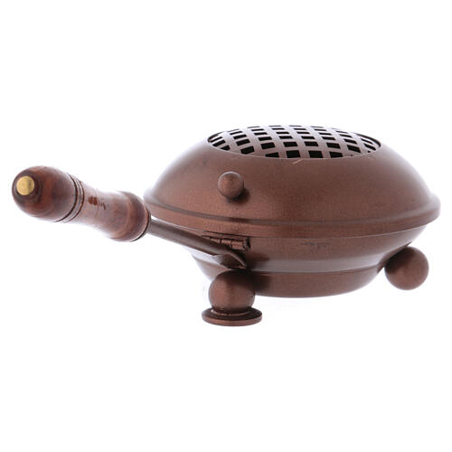 Iron incense burner with wood handle copper finish 3
