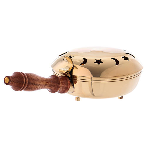 Incense burner in solid golden brass with wooden handle 3