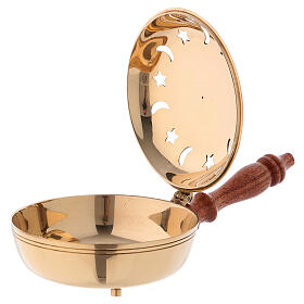 Incense burner in gold plated brass wood handle