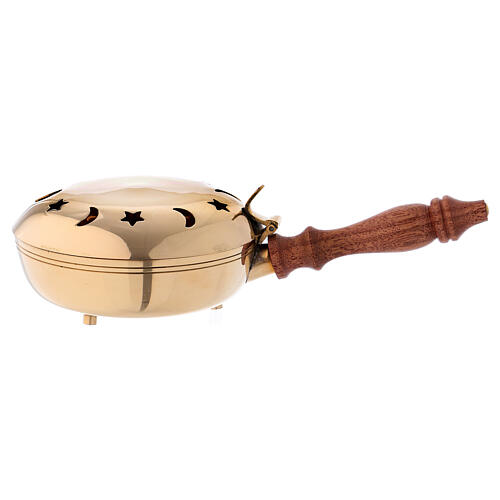 Incense burner in gold plated brass wood handle 1