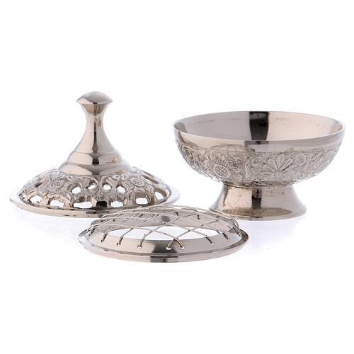 Incense burner in silver-plated brass h 3 1/2 in 2