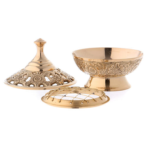 Incense burner in gold plated brass h 4 1/4 in 2