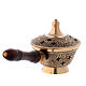 Incense burner in gold plated brass with wood handle h 3 in s3