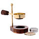 Incense burner with wooden base and pan in brass 12 cm s2