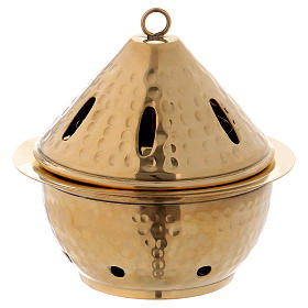 Incense burner in hammered gold-plated brass h. 13 cm