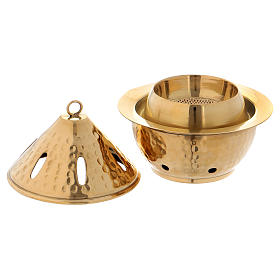 Incense burner in hammered gold-plated brass h. 13 cm