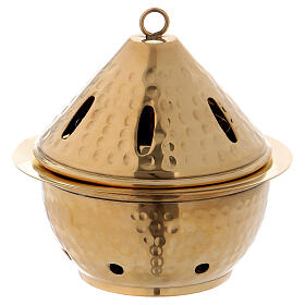 Incense burner in gold plated hammered brass h 5 in