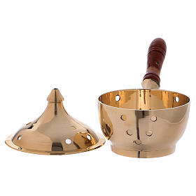 Incense burner in gold-plated brass with handle