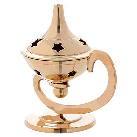 Incense burner in glossy gold-plated brass with decorated lid