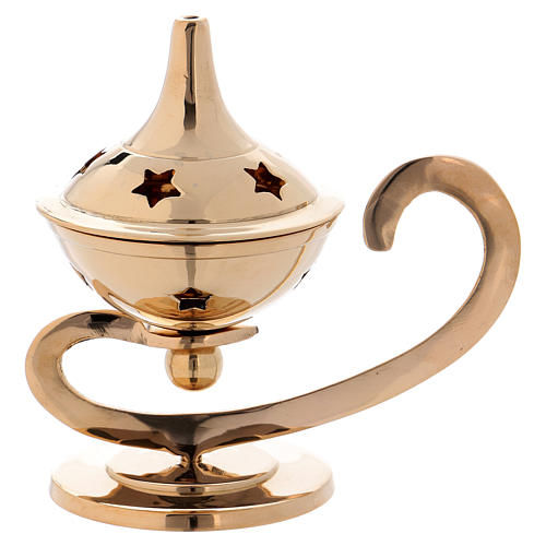 Incense burner in glossy gold-plated brass with decorated lid 1