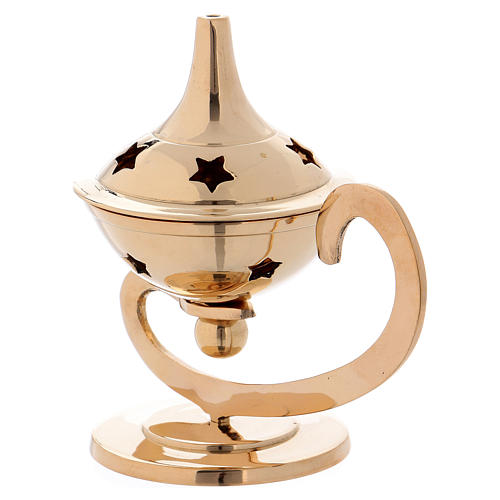 Incense burner in glossy gold-plated brass with decorated lid 2